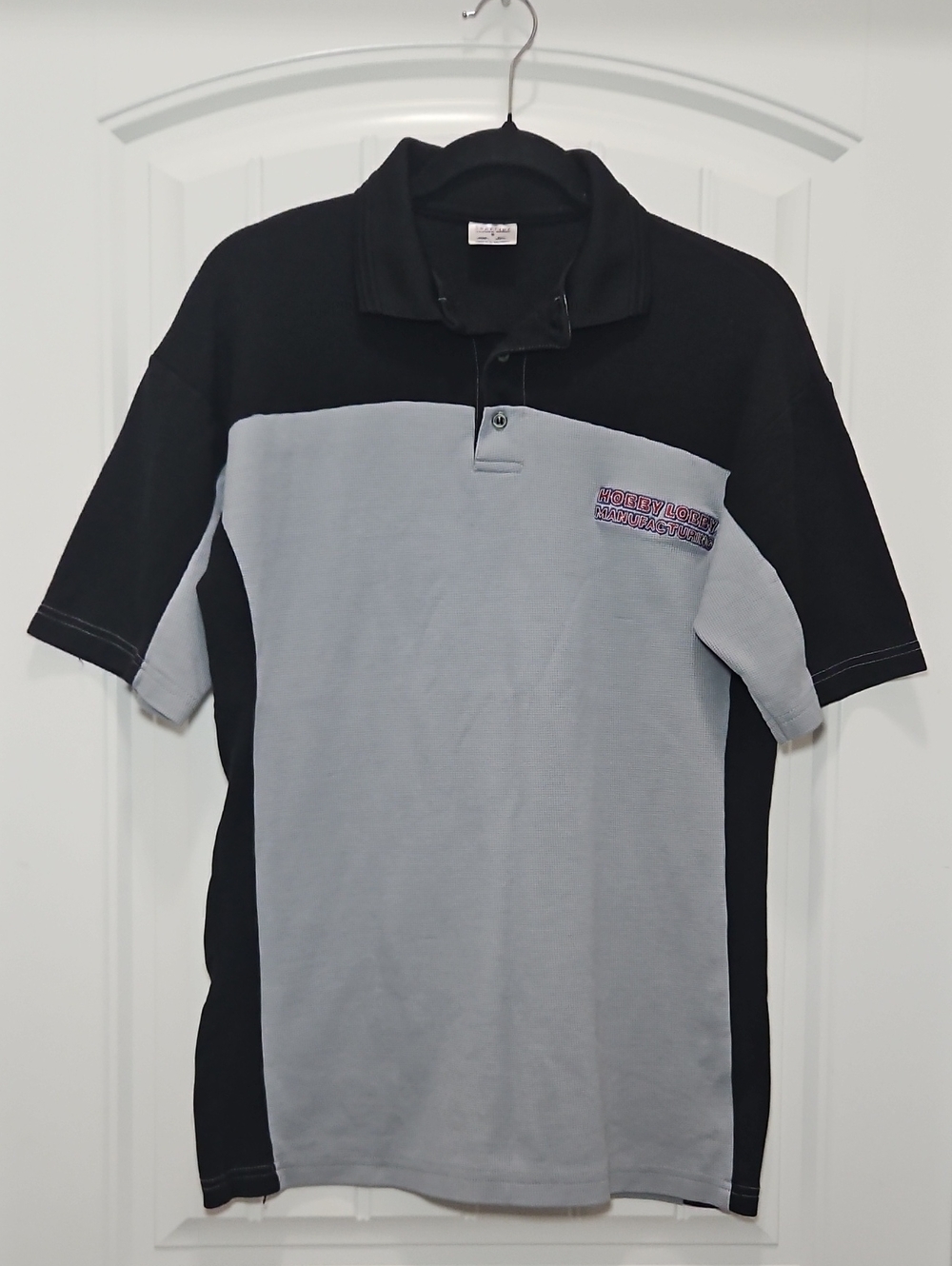Hobby Lobby Manufacturing Black and Gray Two-Tone Manager Polo Small